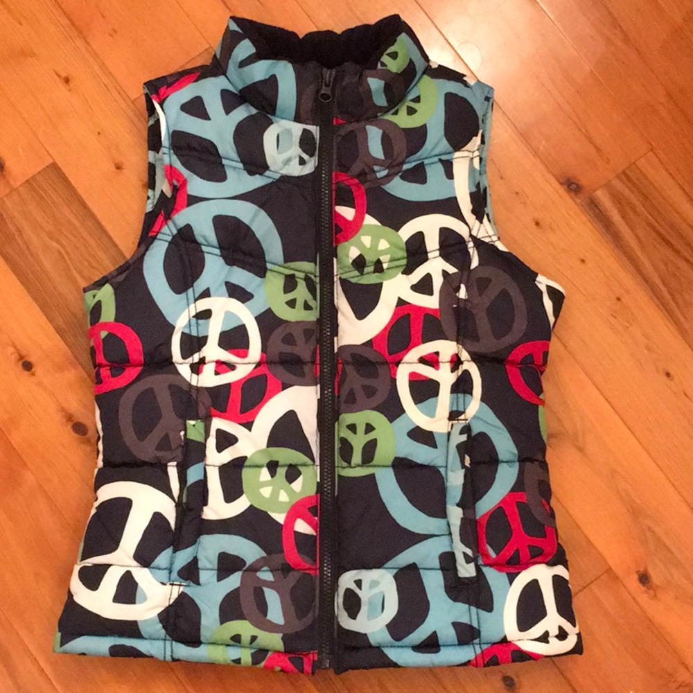 Old Navy Girls Peace Sign Puffer Vest Sz XL